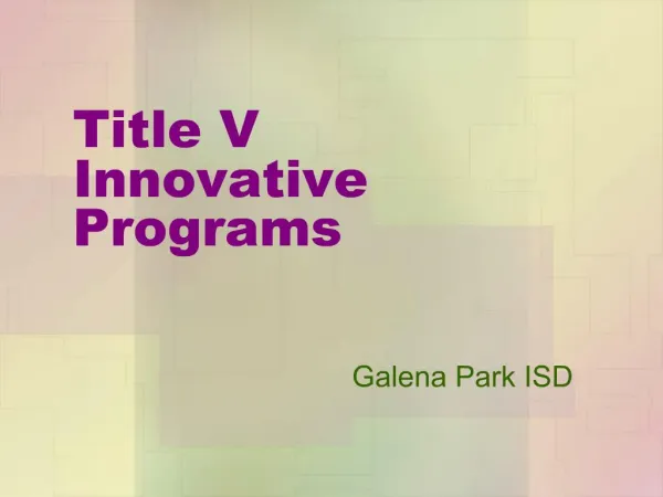 Title V Innovative Programs