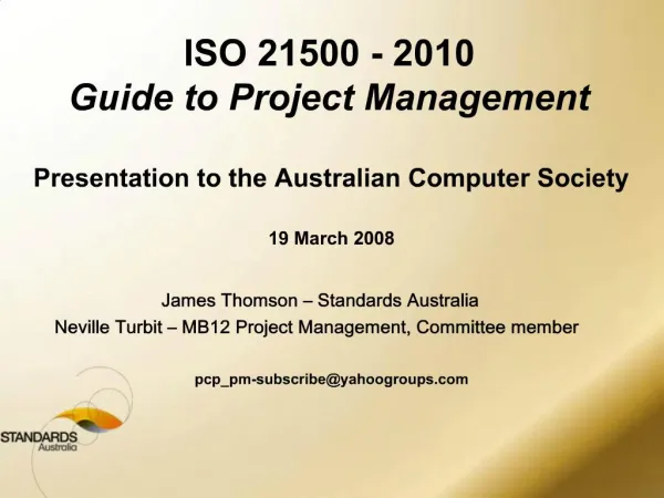 ISO 21500 - 2010 Guide to Project Management