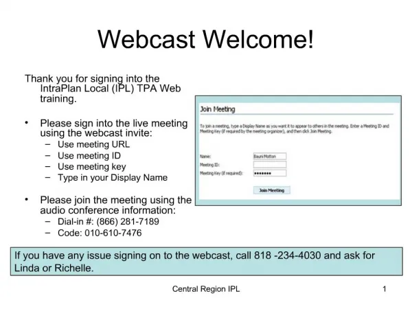 Webcast Welcome