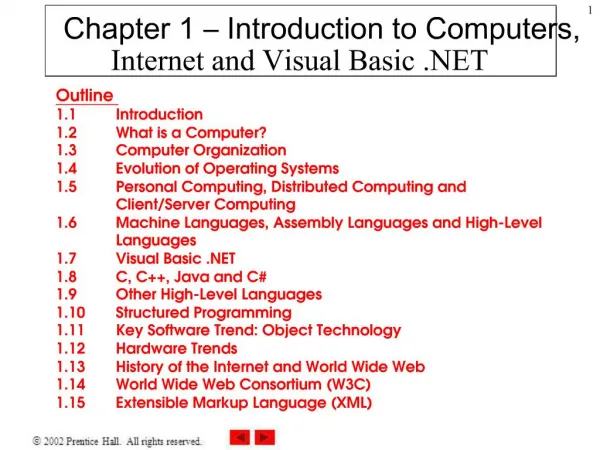 Chapter 1 Introduction to Computers, Internet and Visual Basic