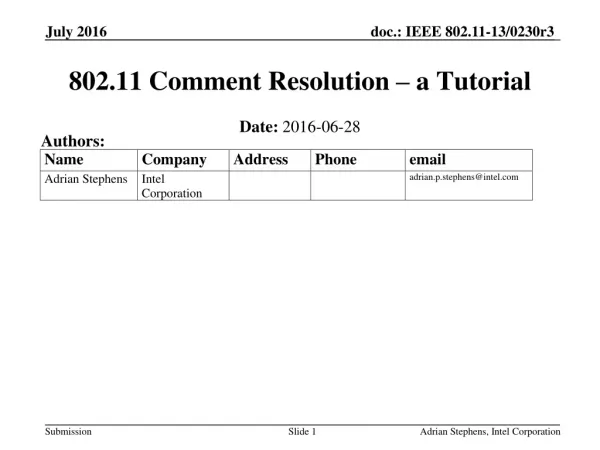 802.11 Comment Resolution – a Tutorial