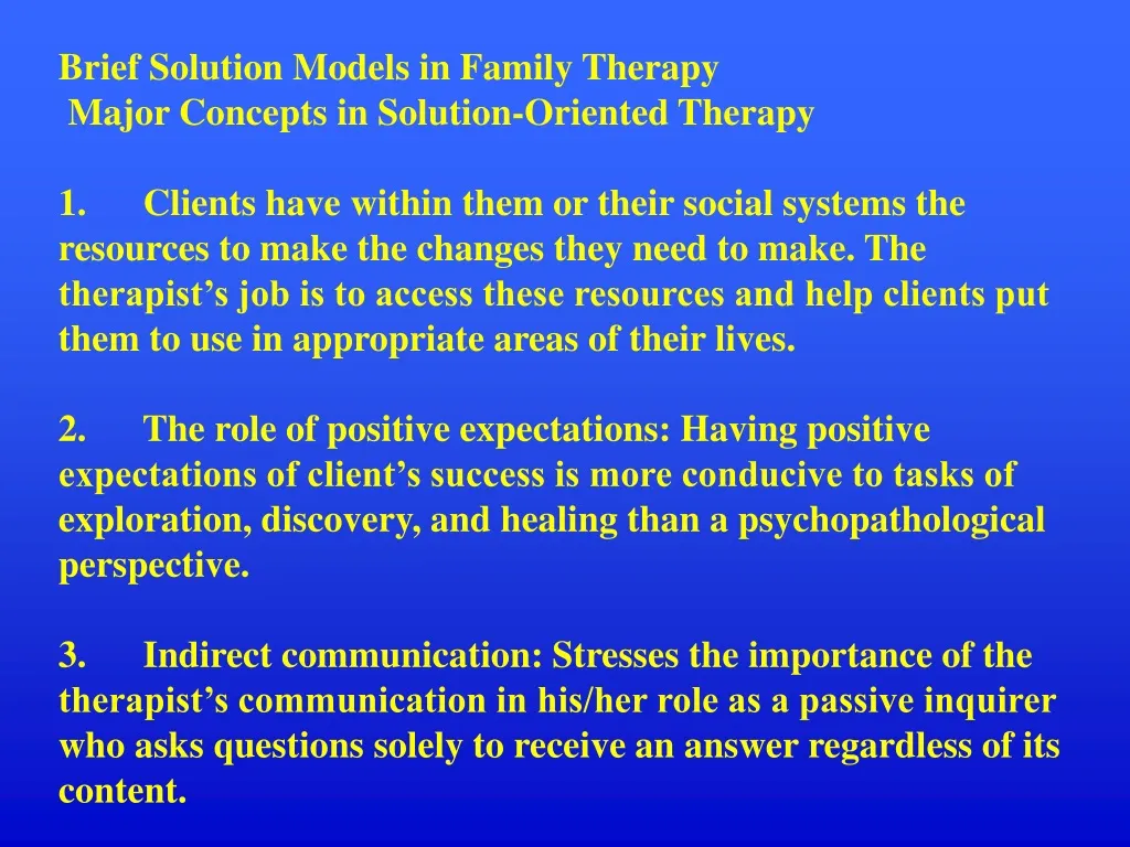 brief solution models in family therapy major