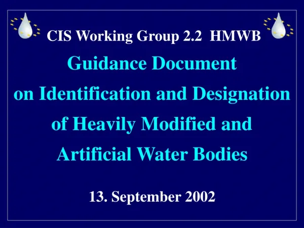 CIS Working Group 2.2 HMWB Guidance Document on Identification and Designation