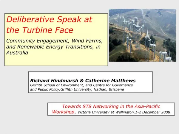 Deliberative Speak at the Turbine Face Community Engagement, Wind Farms, and Renewable Energy Transitions, in Australia