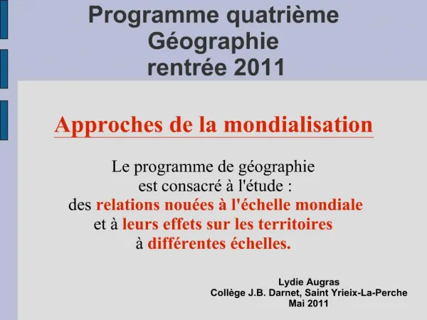 Programme quatri me G ographie rentr e 2011