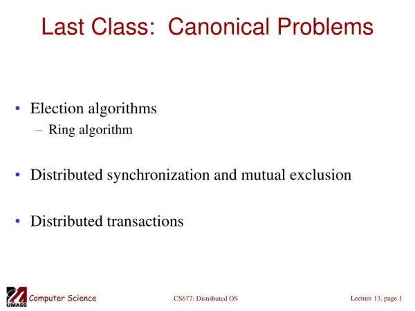 Last Class: Canonical Problems