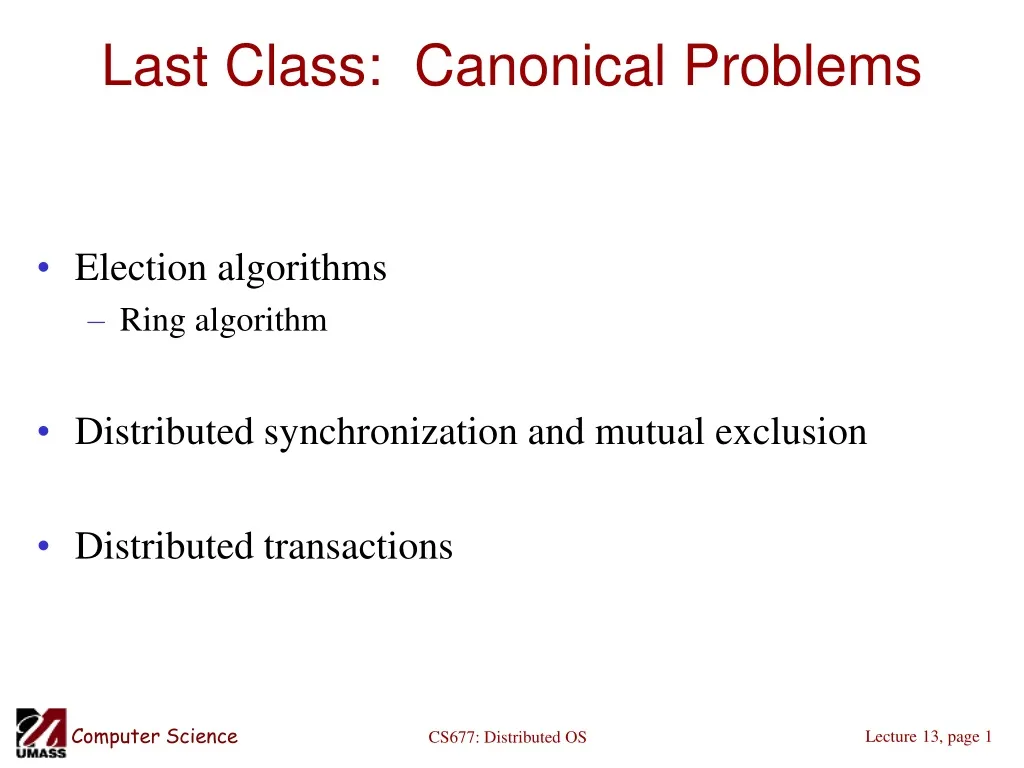last class canonical problems