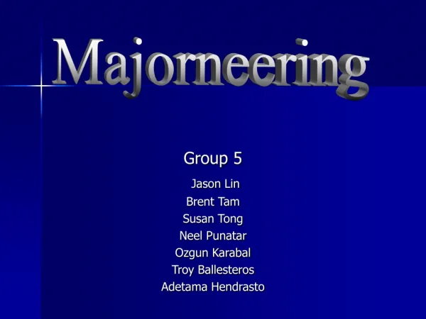 Group 5 Jason Lin Brent Tam Susan Tong Neel Punatar Ozgun Karabal Troy Ballesteros