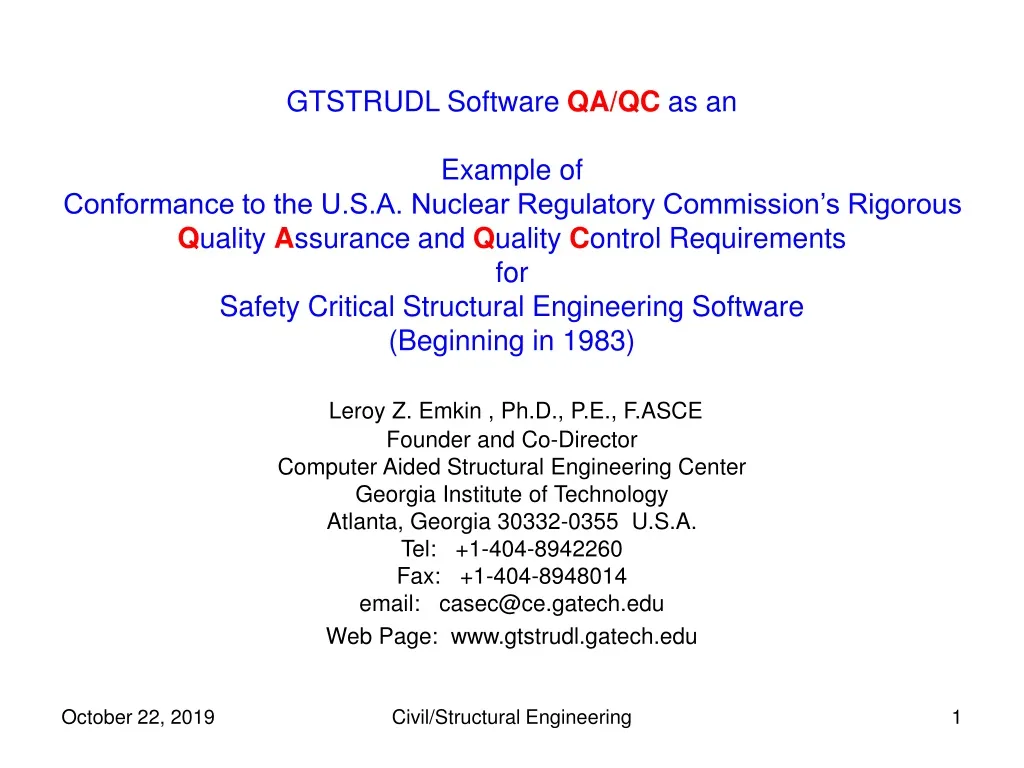 gtstrudl software qa qc as an example