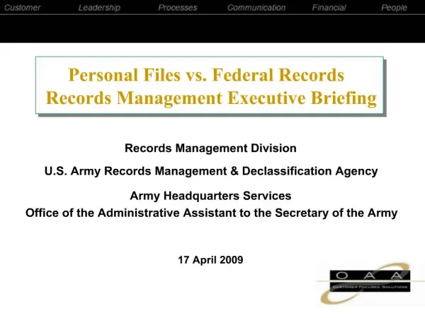 Records Management Division U.S. Army Records Management Declassification Agency Army Headquarters Services Office of