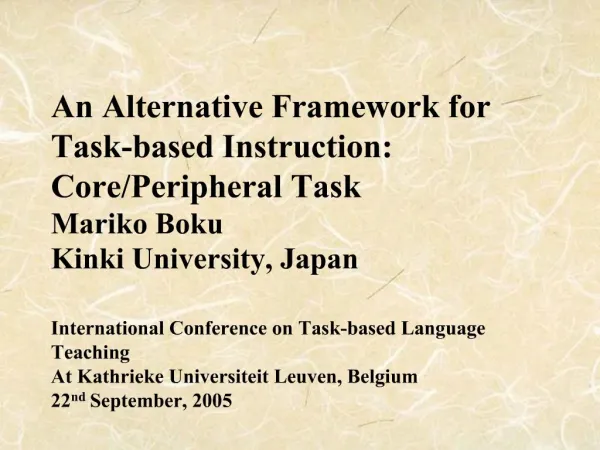 An Alternative Framework for Task-based Instruction: Core