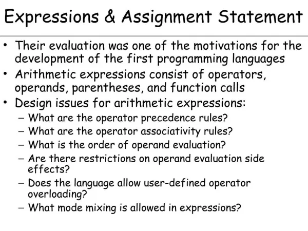 Expressions Assignment Statement