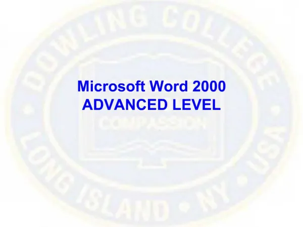 Microsoft Word 2000 ADVANCED LEVEL