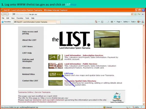 1. Log onto thelist.tas.au and click on LISTmap