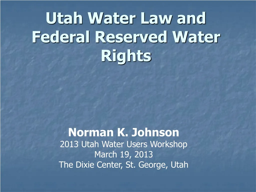 utah water law and federal reserved water rights