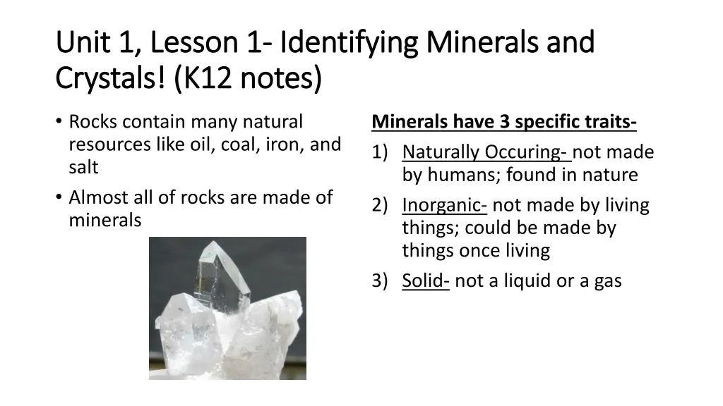 unit 1 lesson 1 identifying minerals and crystals k12 notes