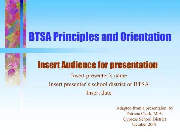 BTSA Principles and Orientation