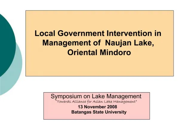 Local Government Intervention in Management of Naujan Lake, Oriental Mindoro