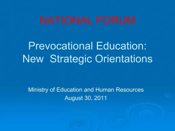 NATIONAL FORUM Prevocational Education: New Strategic Orientations
