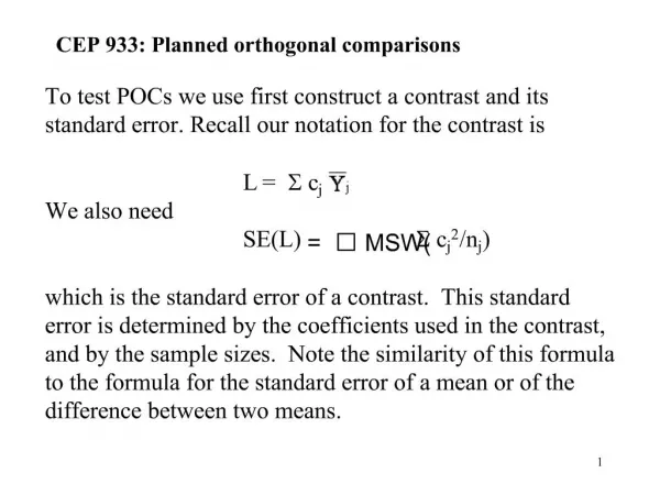 CEP 933: Planned orthogonal comparisons