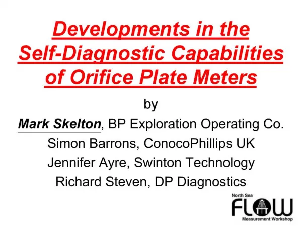 Developments in the Self-Diagnostic Capabilities of Orifice Plate Meters by