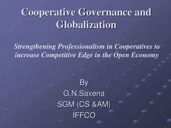 Cooperative Governance and Globalization