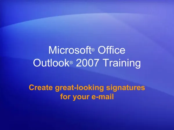Microsoft Office Outlook 2007 Training