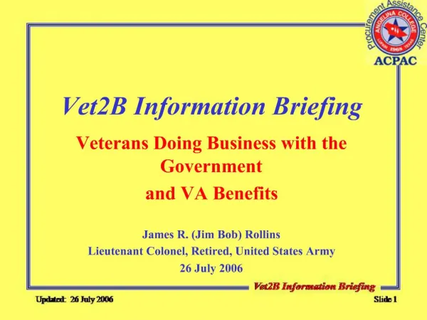 Vet2B Information Briefing