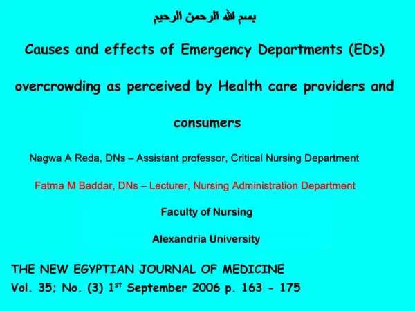 Causes and effects of Emergency Departments EDs overcrowding as perceived by Health care providers and consumers