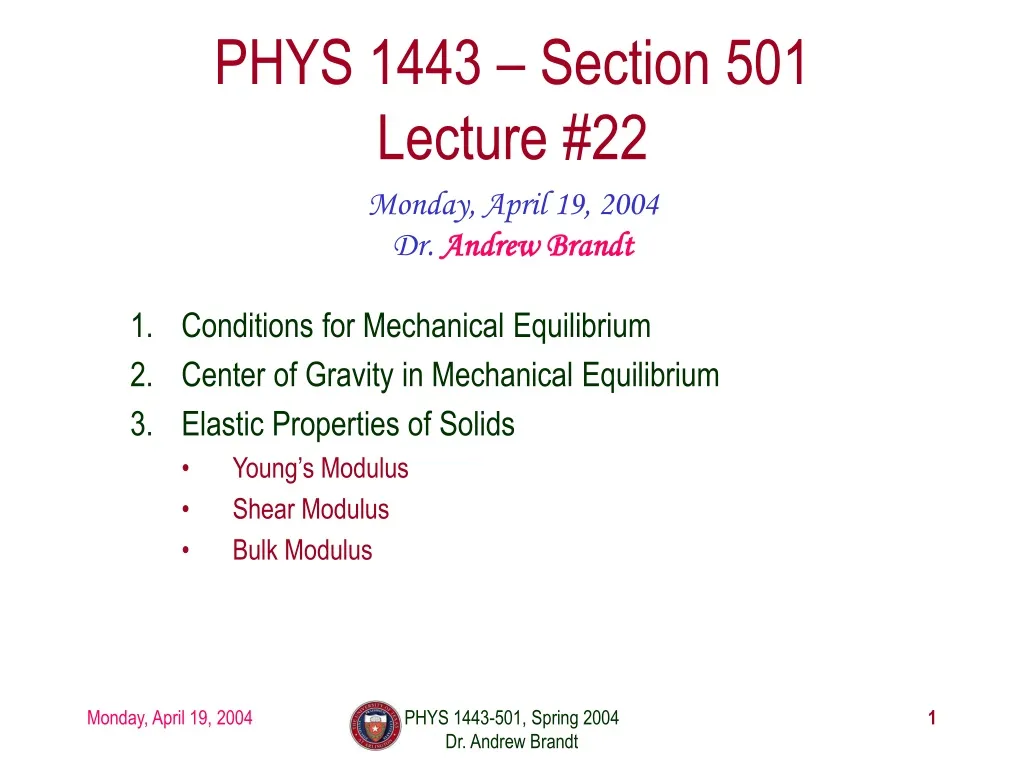 phys 1443 section 501 lecture 22