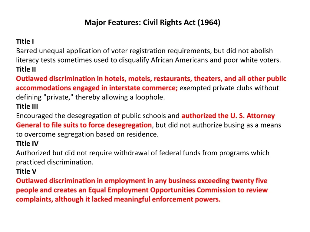 major features civil rights act 1964 title