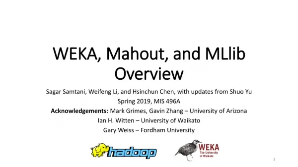 WEKA, Mahout, and MLlib Overview