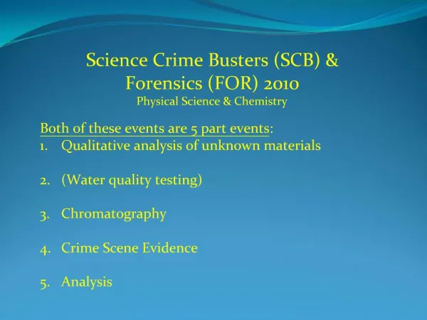 Science Crime Busters SCB Forensics FOR 2010 Physical Science Chemistry