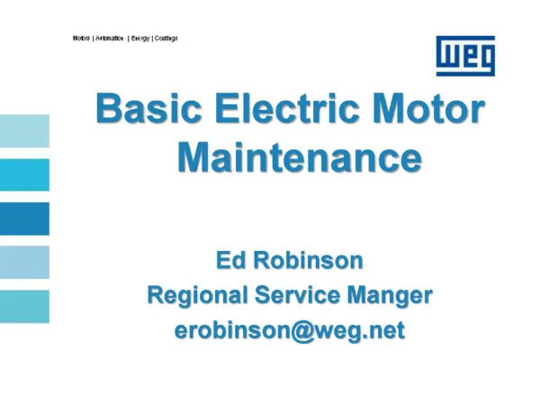 Basic Electric Motor Maintenance Ed Robinson Regional Service Manger erobinsonweg