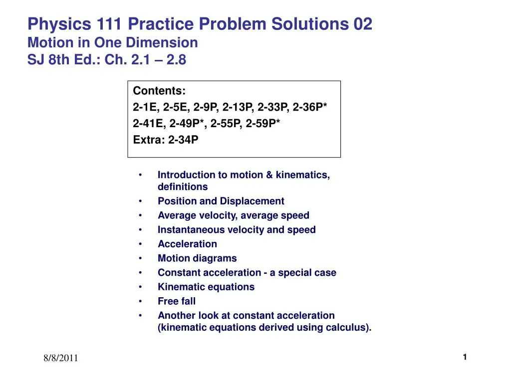 physics 111 practice problem solutions 02 motion in one dimension sj 8th ed ch 2 1 2 8