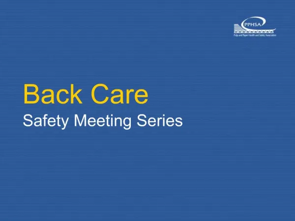 Back Care Safety Meeting Series