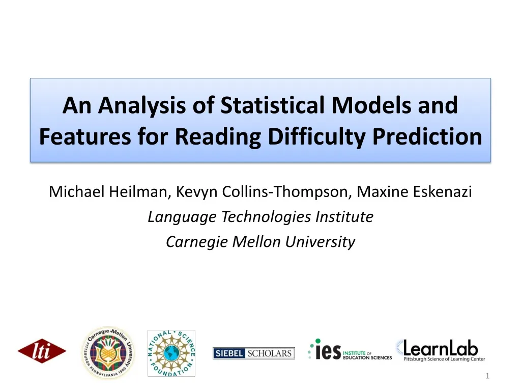 an analysis of statistical models and features for reading difficulty prediction