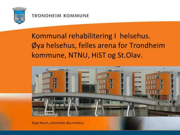 Kommunal rehabilitering I helsehus. ya helsehus, felles arena for Trondheim kommune, NTNU, HiST og St.Olav.