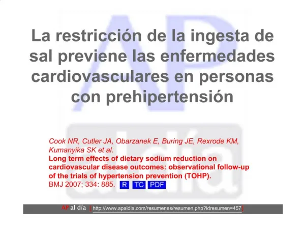 La restricci n de la ingesta de sal previene las enfermedades cardiovasculares en personas con prehipertensi n