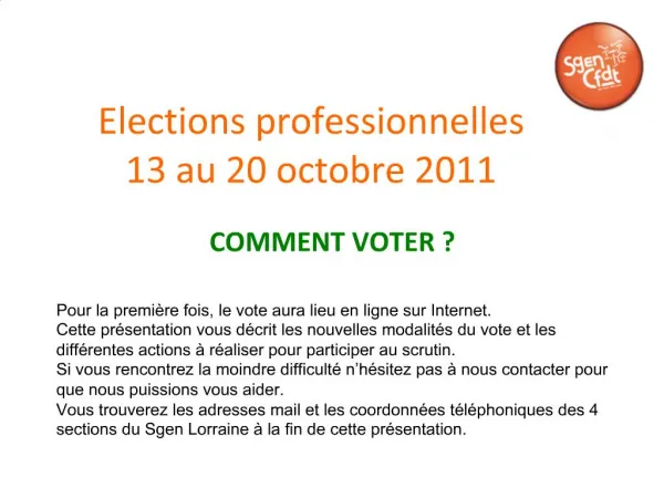 Elections professionnelles 13 au 20 octobre 2011