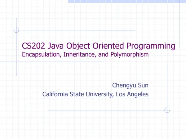 CS202 Java Object Oriented Programming Encapsulation, Inheritance, and Polymorphism
