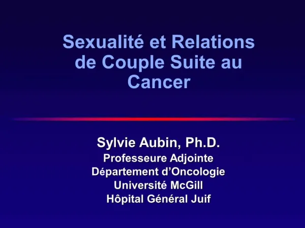 Sexualit et Relations de Couple Suite au Cancer