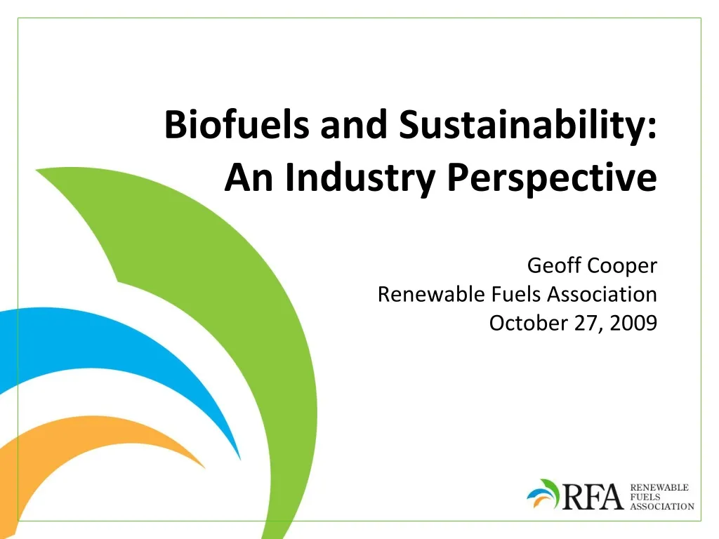 biofuels and sustainability an industry perspective