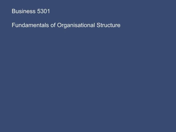 Business 5301 Fundamentals of Organisational Structure