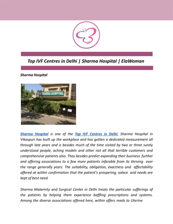 Top IVF Centres in Delhi | Sharma Hospital | ElaWoman Sharma Hospital
