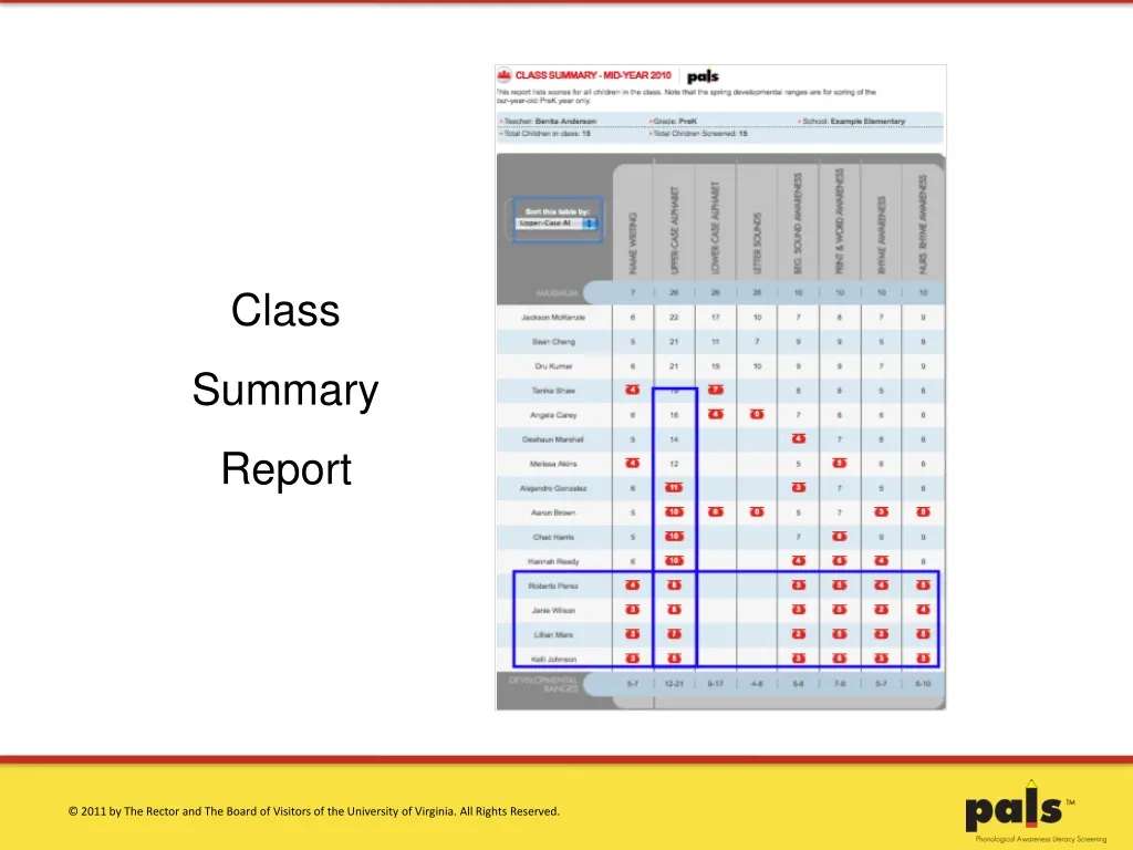 class summary report