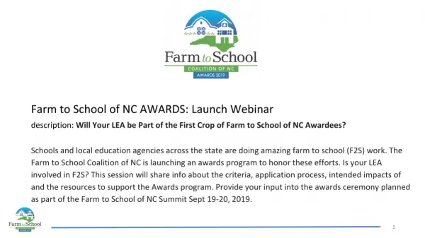 Farm to School of NC AWARDS: Launch Webinar