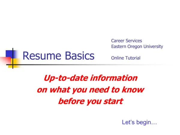 Career Services Eastern Oregon University Resume Basics Online Tutorial