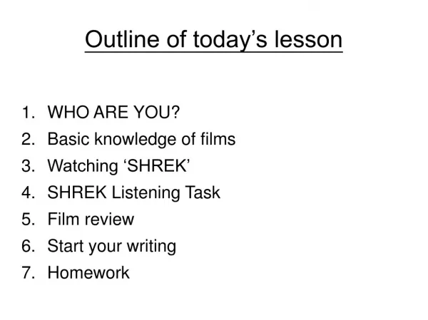 Outline of today’s lesson