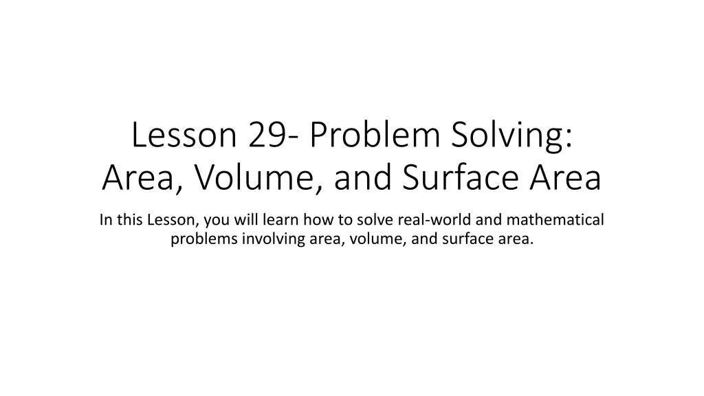 lesson 29 problem solving area volume and surface area